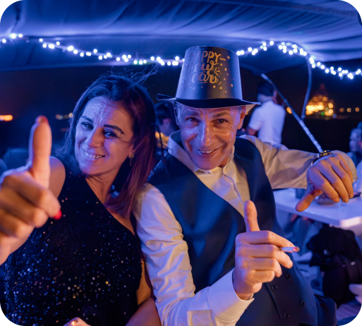 Guests enjoying New Year’s Eve party on Dubai private yacht