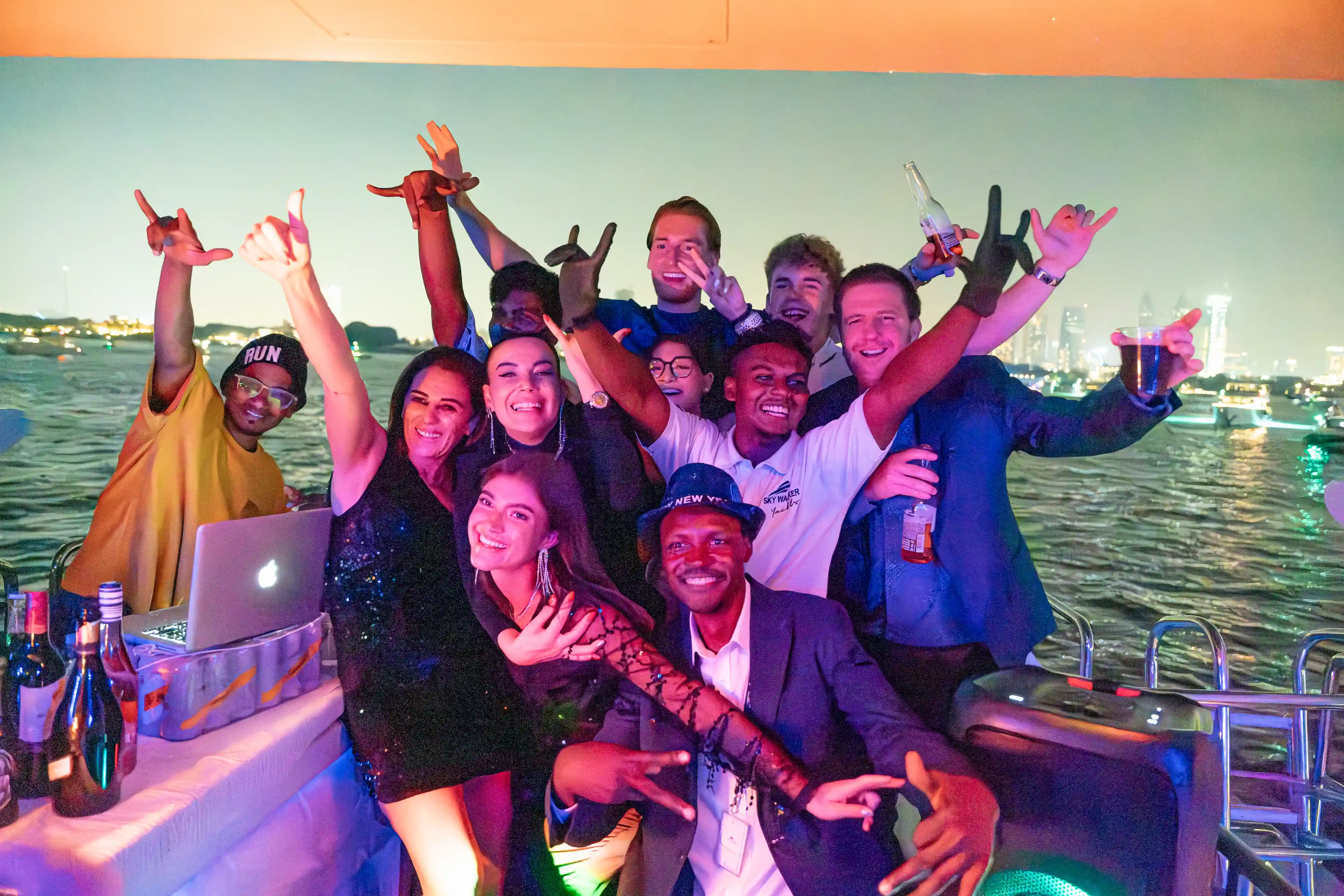 Group celebration on Dubai luxury yacht during New Year event