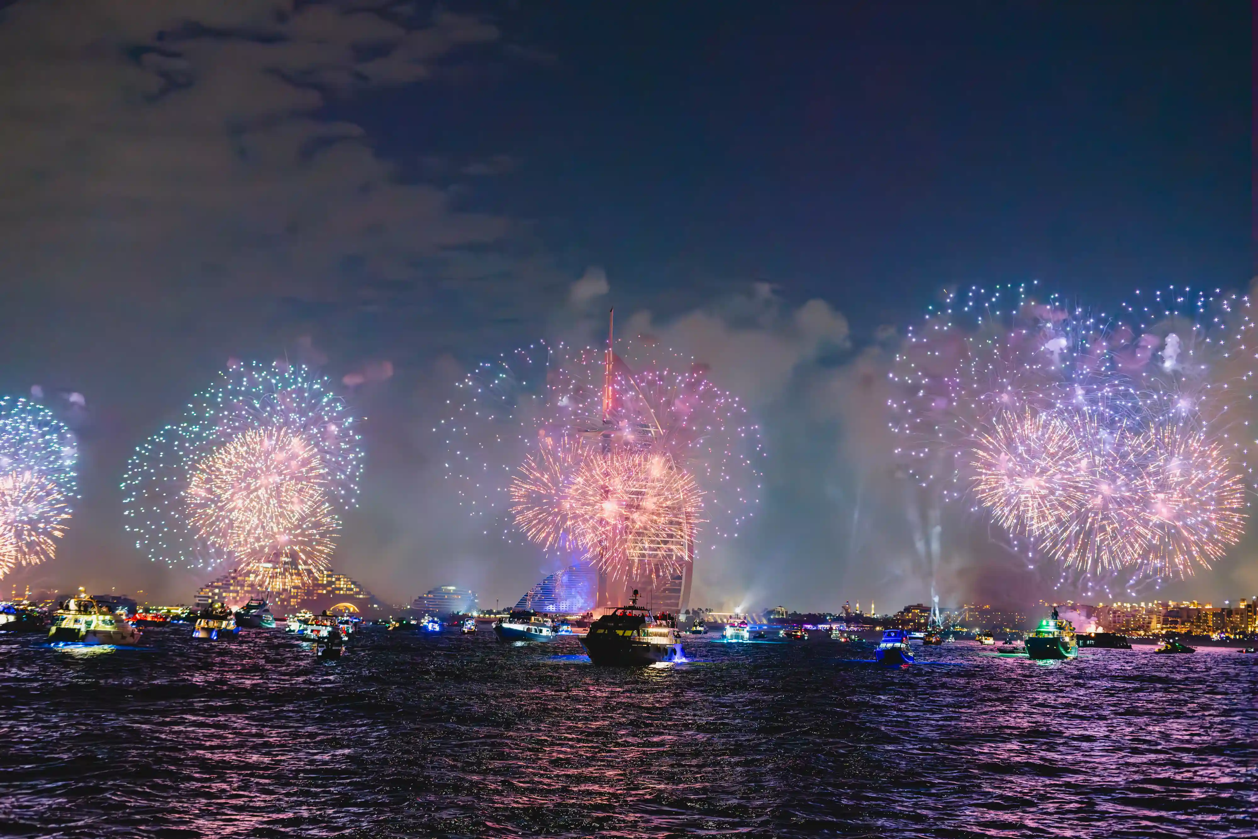 New Year’s Eve yacht cruise passing Dubai landmarks