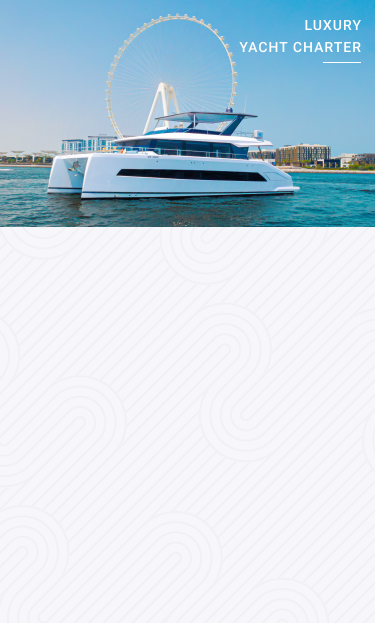 The luxury catamaran yacht rented by Skywalker is anchored in the Ain Dubai waters