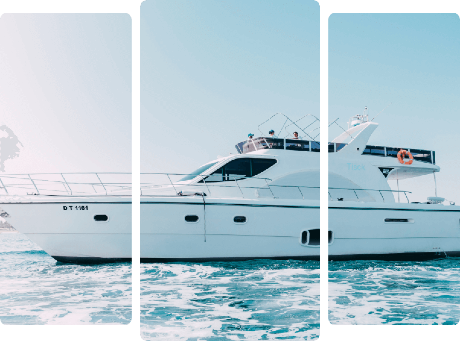 A luxury yacht cruises the waters of Dubai